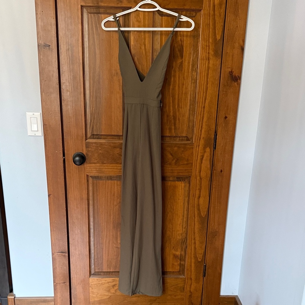 Olive V-Neck Spaghetti Strap Maxi Dress